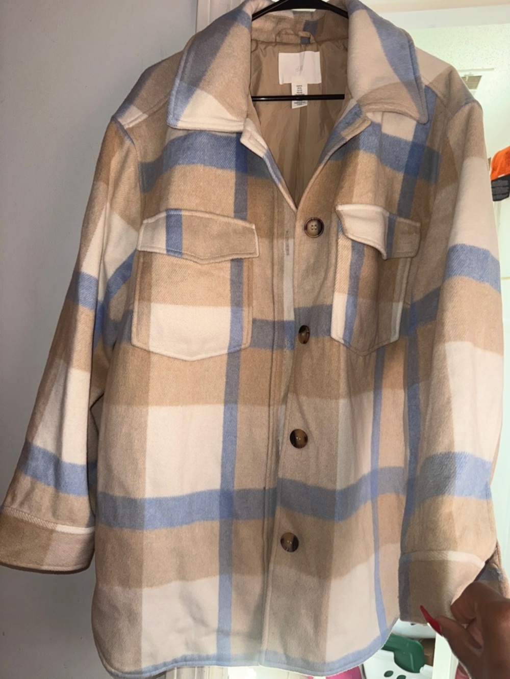 Divided Women’s Plaid Utility Jacket in Beige, Blue & Cream